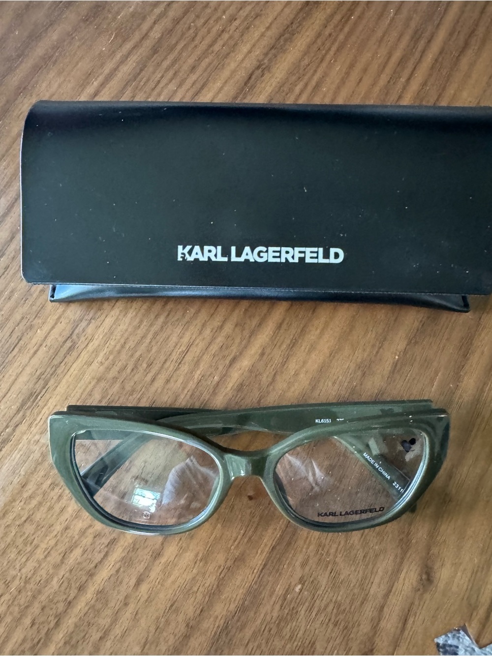 Karl Lagerfeld Olive Green Cat-Eye Glasses with Case